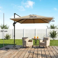 Outsunny Cantilever Parasol 2.4m By 2.4m With Umbrella Weights - UPF50+ UV Protection And Easy Tilt Adjustment
