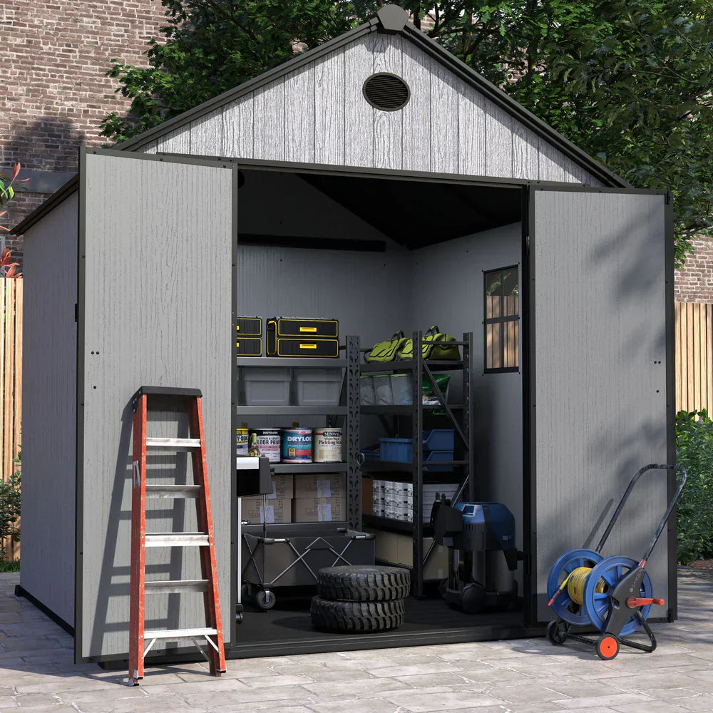 Pro Grade 6ft x 8ft Premium Plastic Double Door Garden Shed - Wood Touch Texture And Maintenance Free