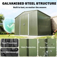 Outsunny 9 x 6ft Metal Garden Shed - Lockable Double Doors Waterproof Galvanised Steel Ventilated Outdoor Storage