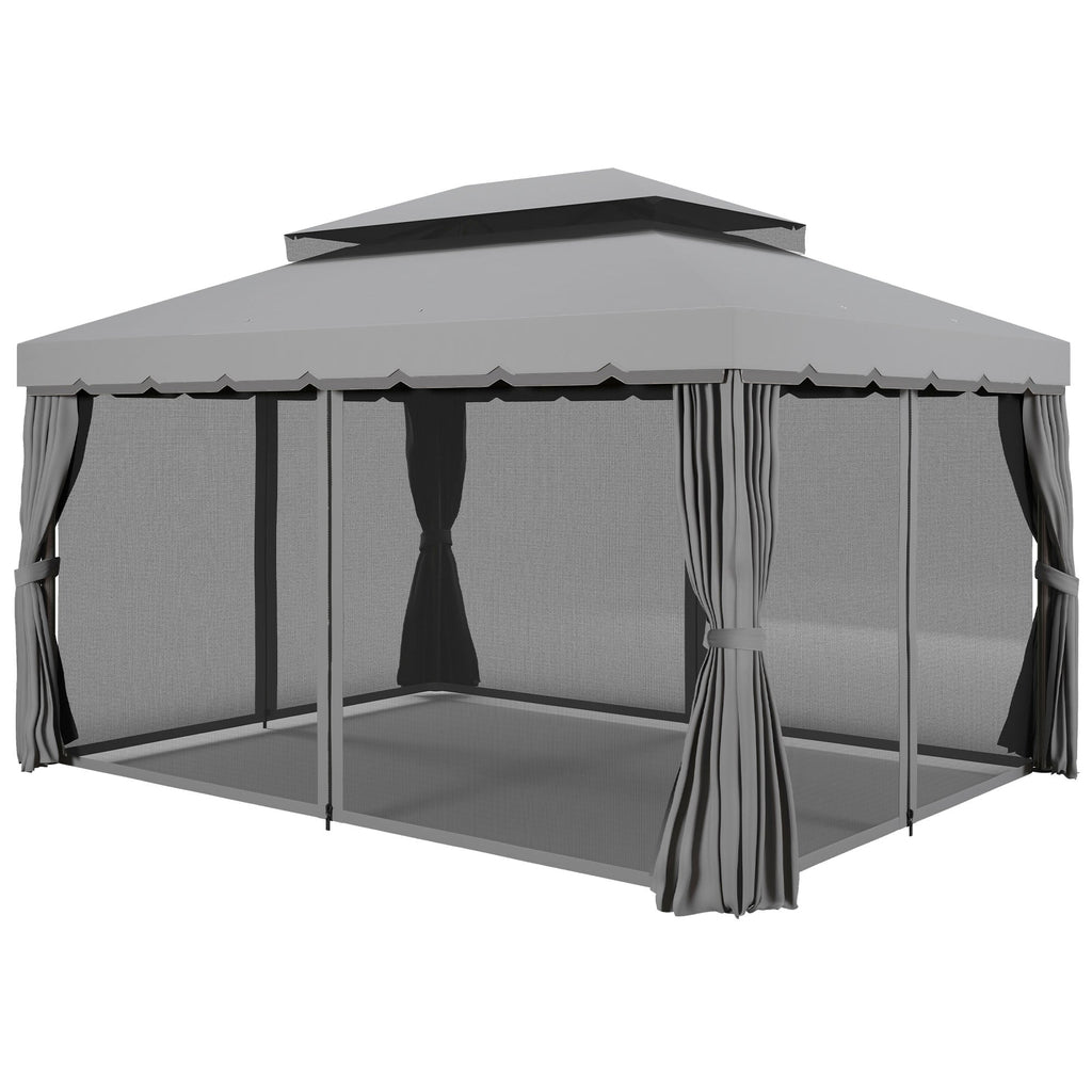 GardenPro Aluminium Garden Gazebo 3x4m Pavilion - Two Tier Canopy With Nets And Curtains
