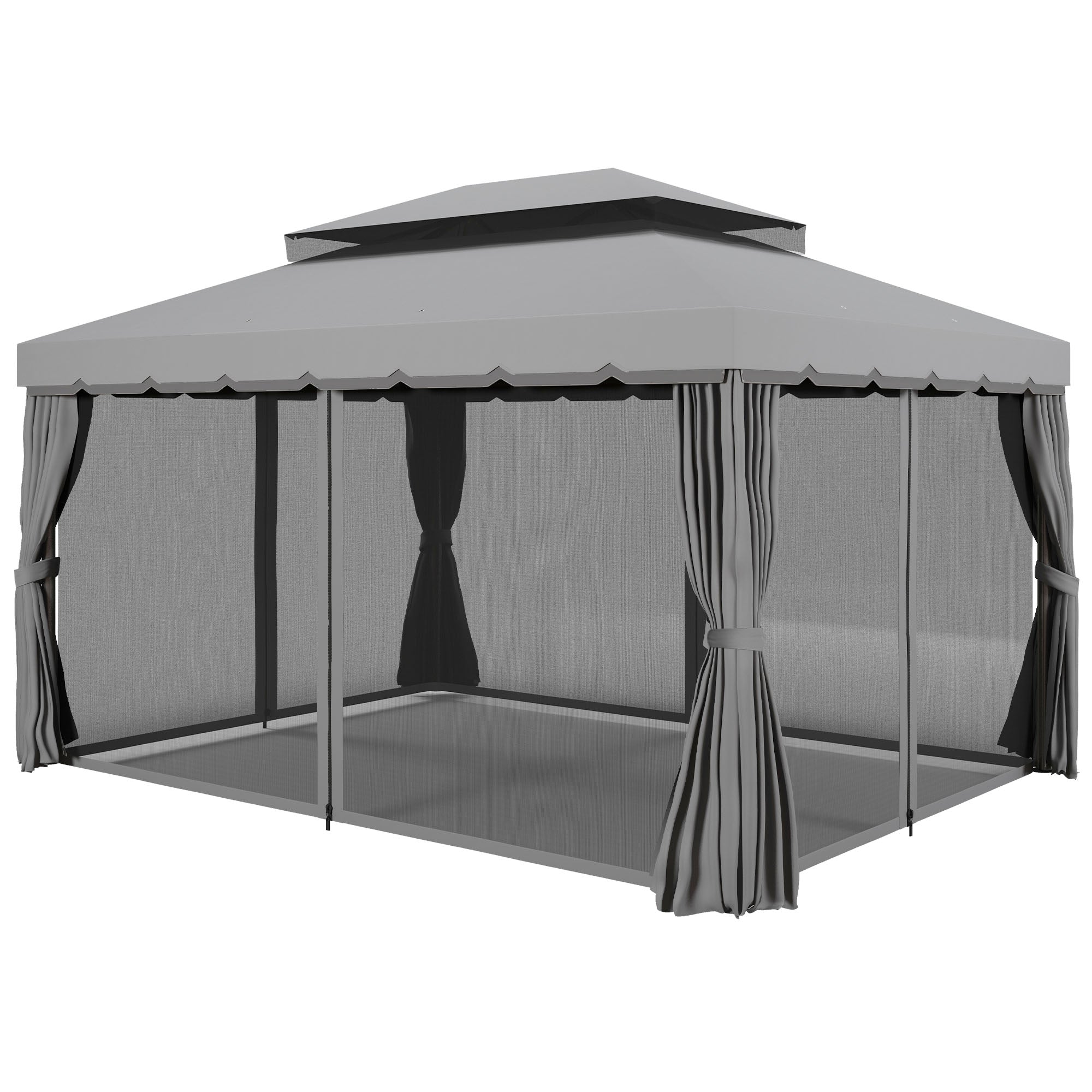 GardenPro Aluminium Garden Gazebo 3x4m Pavilion - Two Tier Canopy With Nets And Curtains