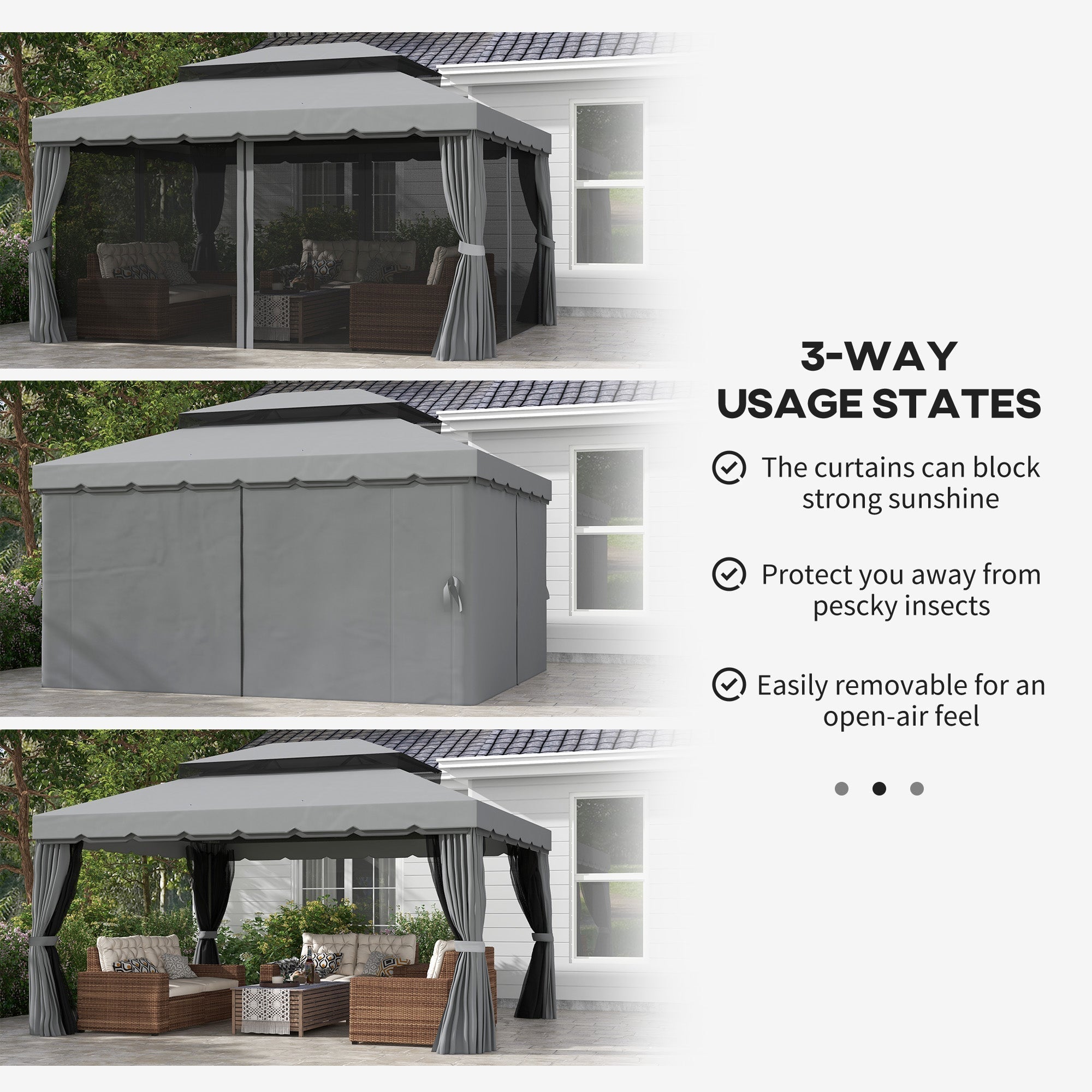 GardenPro Aluminium Garden Gazebo 3x4m Pavilion - Two Tier Canopy With Nets And Curtains
