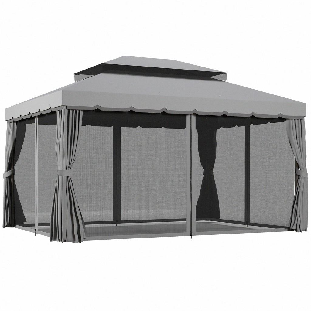 GardenPro Aluminium Garden Gazebo 3x4m Pavilion - Two Tier Canopy With Nets And Curtains