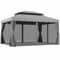 GardenPro Aluminium Garden Gazebo 3x4m Pavilion - Two Tier Canopy With Nets And Curtains