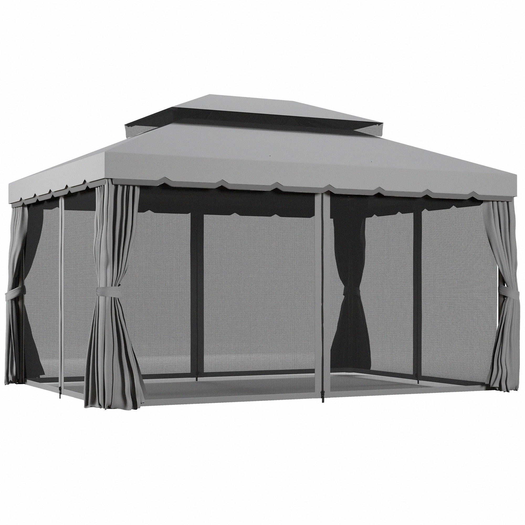 GardenPro Aluminium Garden Gazebo 3x4m Pavilion - Two Tier Canopy With Nets And Curtains