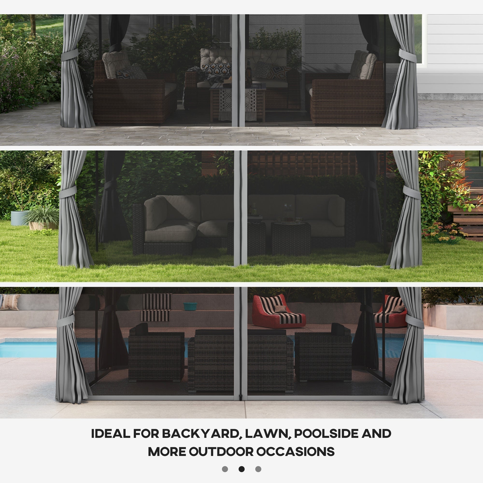 GardenPro Aluminium Garden Gazebo 3x4m Pavilion - Two Tier Canopy With Nets And Curtains