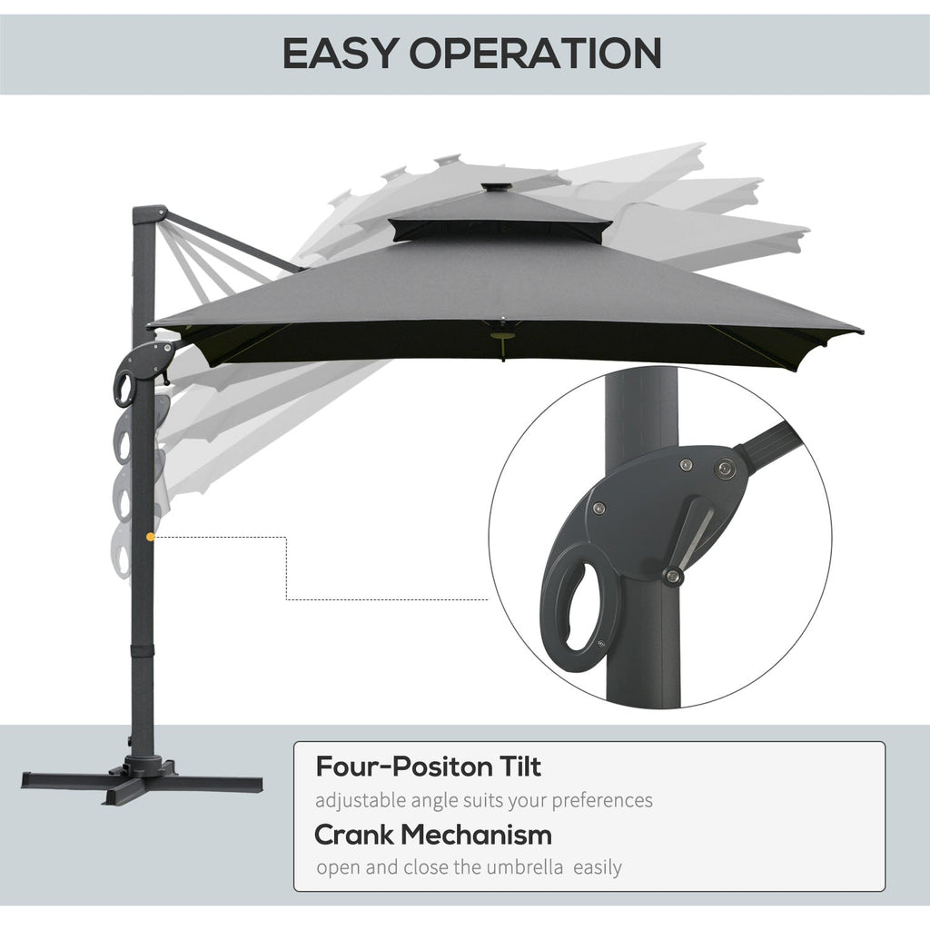 Outsunny 3x3m Aluminum Sun Square Canopy Top - 360 Degree Rotation Crank Parasol With Adjustable Pole Angle