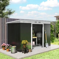 Outsunny 9ft By 4ft Metal Garden Shed With Foundation Kit And Double Doors - Durable Galvanised Steel